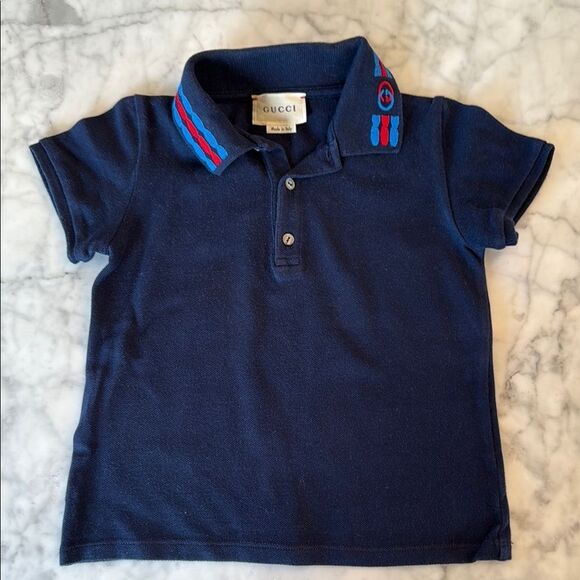 Gucci Blue Polo Shirt with Striped Logo Collar 24M - Picture 1 of 6